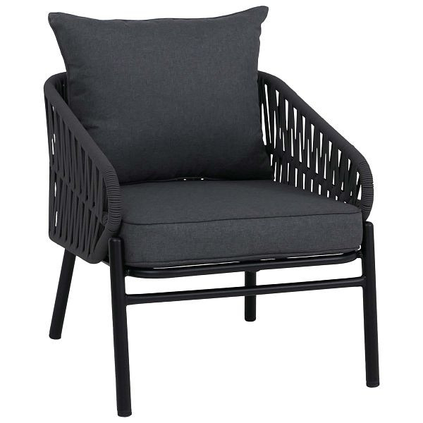 Mendler Aluminium-Gartenstuhl HWC-P90, Loungestuhl Sessel Outdoor, Seilgeflecht Rope Stoff/Textil (180g/m²), anthrazit, 120218