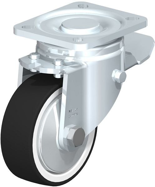 Blickle LH-POTH 100G-1-ST-FA Stahlblech-Lenkrolle, Schwerlast-Ausführung, mit Anschraubplatte & Feststeller, Thermoplastisches Polyurethan, Grau, 750085