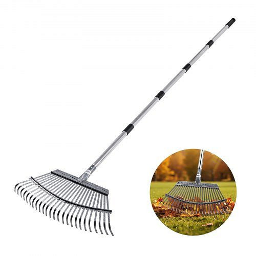 VEVOR Laubrechen, 25 Zinken, 465 mm Kopf, 92–180 cm verstellbare Stange, Fächerbesen für Garten, Camping, Hof, YPDPJS175INC511DF001V0