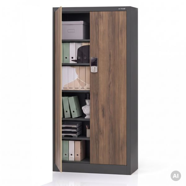 Jan Nowak Metall-Büroschrank mit Zahlenschloss, Anthrazit, Nussbaum, 900x1850x400 mm, DANIEL Eco Design, 2281