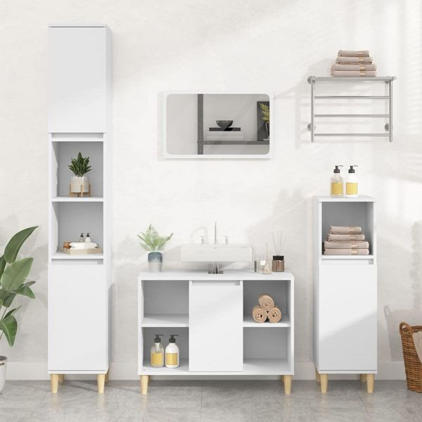 vidaXL 3-teilig Badmöbel-Set Weiß Holzwerkstoff, 3185613