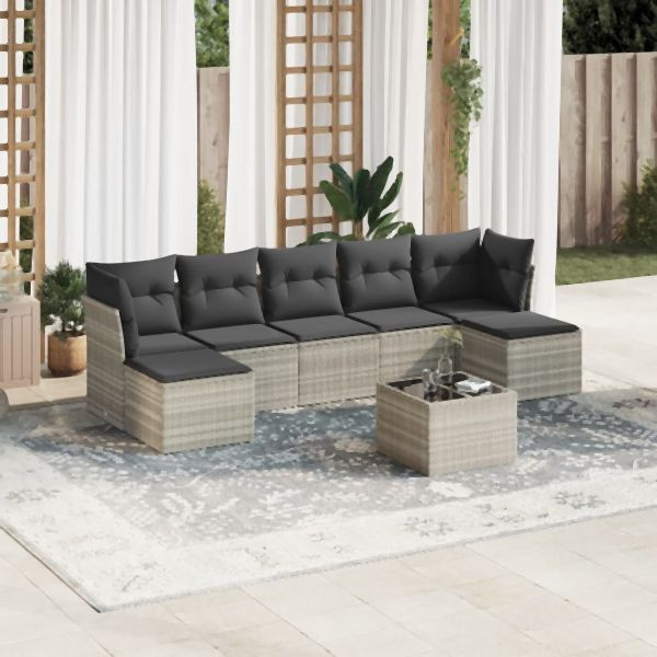 vidaXL 8-tlg. Garten-Sofagarnitur mit Kissen Hellgrau Poly Rattan, 3218042