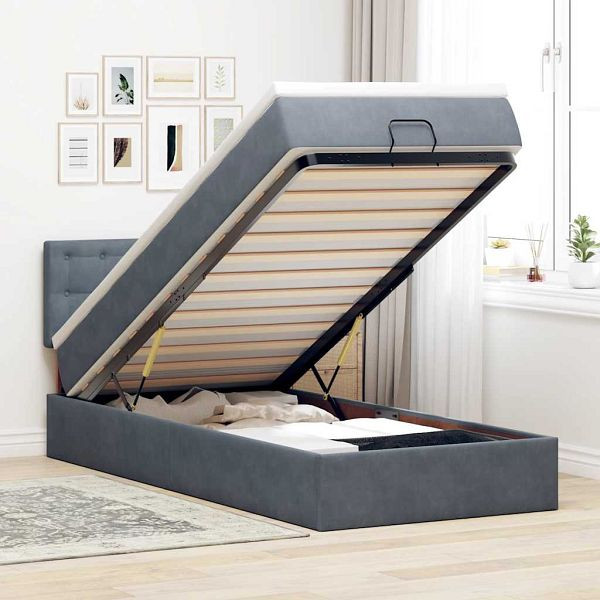 vidaXL Ottoman-Bett mit Matratze Dunkelgrau 100x200 cm Samt, 3311898