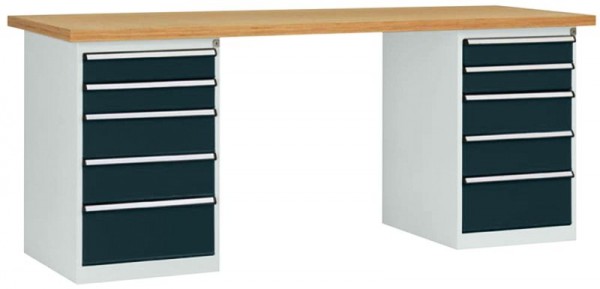 Manuflex Werkbanksystem COMBI, 2 Gehäuse Modell 2 mit Multiplexplatte, BxTxH = 2000 x 700 x 840 mm, Anthrazit, WC5112.7016