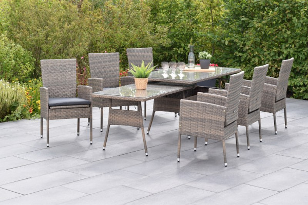 Merxx Sevilla Premium Set 13-teilig, 6 Sessel, in 2 Positionen verstellbar, inkl. Sitzkissen, 1 Ausziehtisch, 150 (250) x 80cm, 28300-275