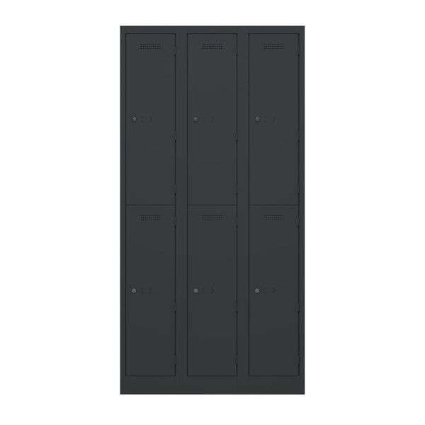 Bisley Garderobenschrank Primary Locker, 3 Abteile mit je 2 Fächern übereinander, 133 schwarz antibakteriell, PL3050T2133