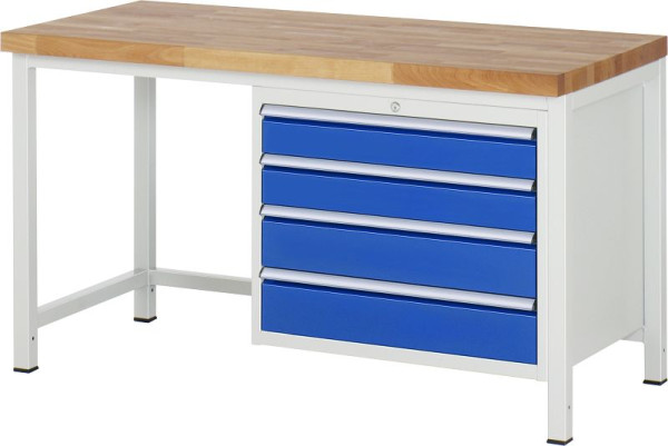 RAU Werkbank Serie 8000 - Gestell-Bauweise (Schweißgestell), Unterbau-Container (4x Schublade), 1500x840x700 mm, 03-8262A1-157B4S.11