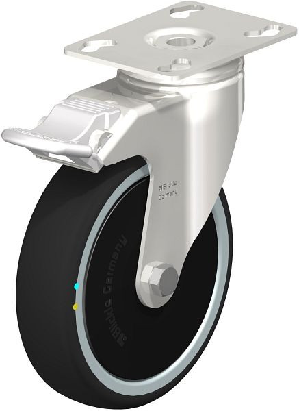 Blickle LKPXA-PATH 126KD-FI-ELS-FK Edelstahl-Apparate-Lenkrolle mit Anschraubplatte & Feststeller, Thermoplastisches Polyurethan, Grau, 853519