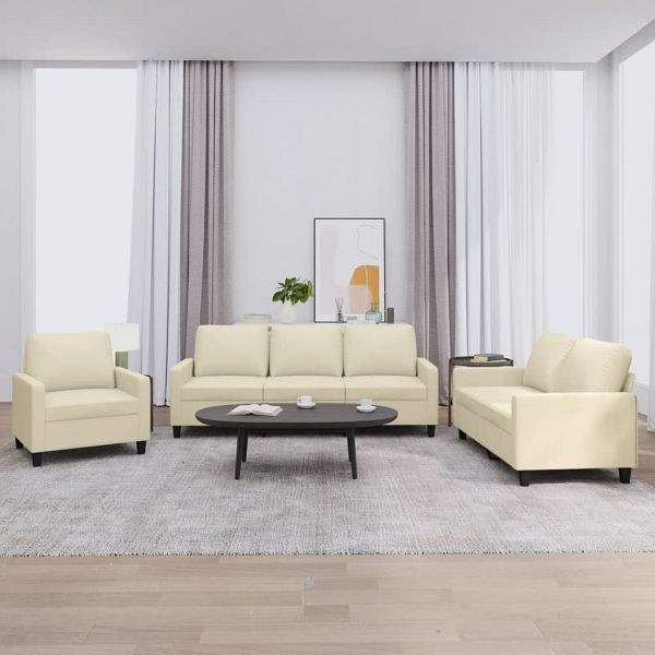 vidaXL 3-teilig Sofagarnitur mit Kissen Creme Kunstleder, 3201399