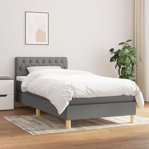 vidaXL Boxspringbett mit Matratze Dunkelgrau 100x200 cm Stoff, 3140834