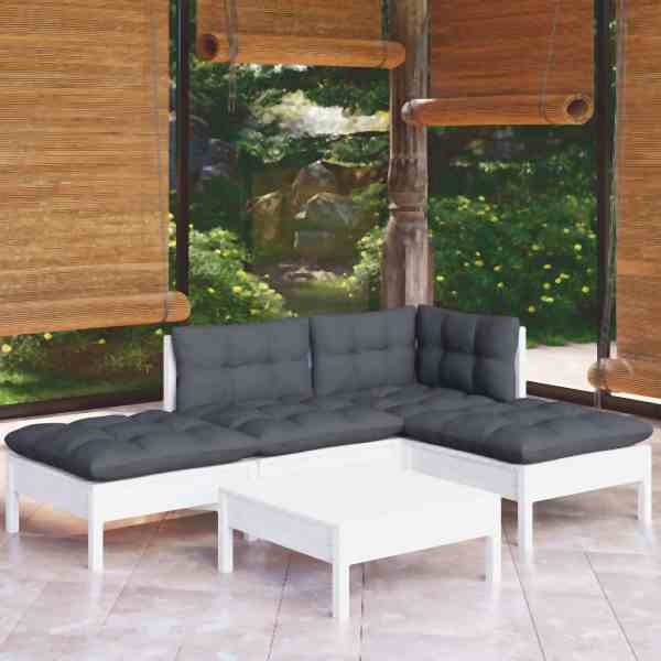 vidaXL 5-tlg. Garten-Lounge-Set mit Kissen Weiß Kiefernholz, 3096293