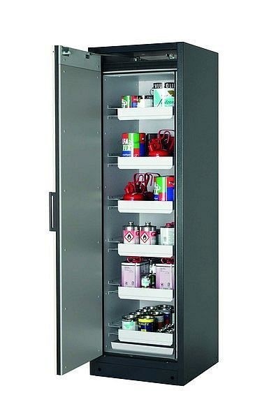 asecos Sicherheitsschrank Q-CLASSIC-90, Q90.195.060 in reinweiß RAL 9010 mit 6x Auszugswanne Standard (Stahlblech), 30072-050-30090