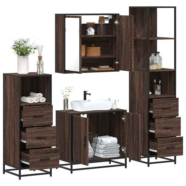 vidaXL 4-tlg. Badmöbel-Set Braun Eichen-Optik Holzwerkstoff, 3301249