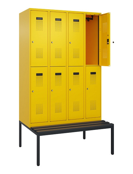 C+P Doppelstock-Spind Evolo PLUS, Bank, 8 Fächer, 2120x1200x815mm, 1023/1023, Zylinderschloss, Sitzfläche Kunststoff, Sitzbank, 0493507-40 S10137