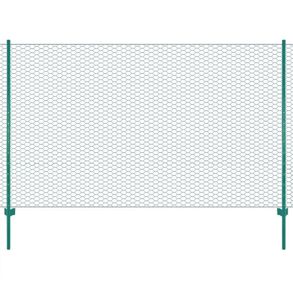 vidaXL Maschendrahtzaun mit Pfosten Stahl 25 x 2 m Grün, 144607