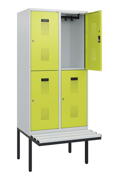 C+P Doppelstock-Spind Evolo PLUS, Bank, 4 Fächer, 1950x800x815mm, 7035/0024, Zylinderschloss, Sitzfläche Kunststoff, 0493405-22 S10150