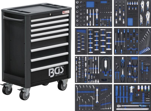 BGS Werkstattwagen Profi Exclusive, 8 Schubladen, mit 259 Werkzeugen, 4114