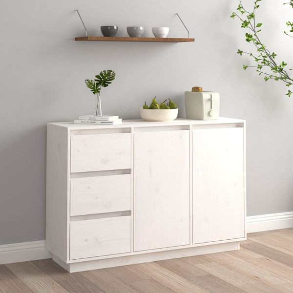 vidaXL Sideboard Weiß 111x34x75 cm Massivholz Kiefer, 813805