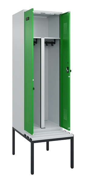 C+P PSA Doppel-Spind Evolo PLUS, Bank, 2 Abteile, 2120x600x815mm, 7035/6037, Drehriegel, Sitzfläche Kunststoff, Sitzbank, 0490527-20P S10065