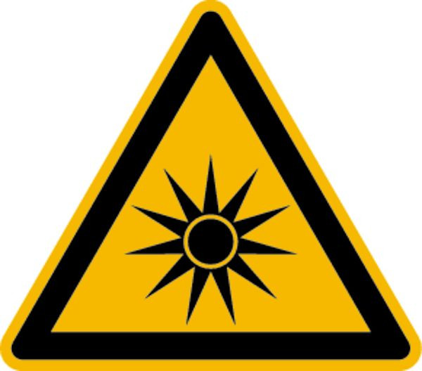 Schilder Klar Warnzeichen Warnung vor optischer Strahlung DIN EN ISO 7010-W027, 200 mm Folie selbstklebend, 3081/62