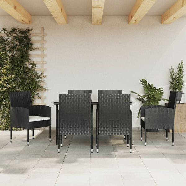 vidaXL 7-teilig Garten-Essgruppe Schwarz Poly Rattan und Stahl, 3203307