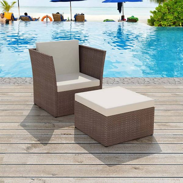 vidaXL Gartensessel mit Fußhocker Poly Rattan Braun, 41980