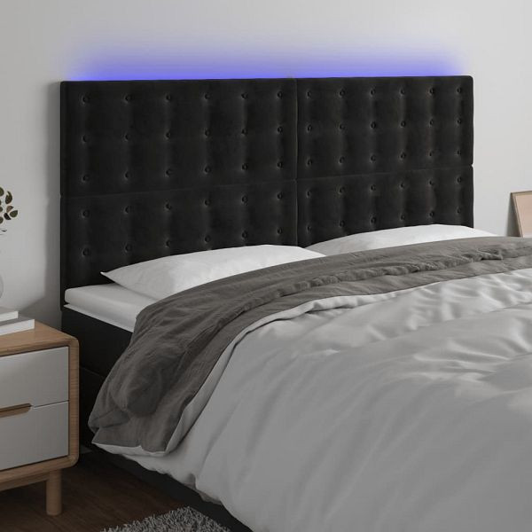 vidaXL LED Kopfteil Schwarz 200x5x118/128 cm Samt, 3122926