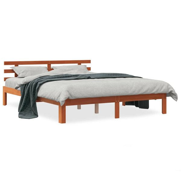 vidaXL Massivholzbett mit Kopfteil Wachsbraun 150x200 cm Kiefer, 844275