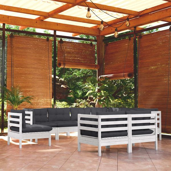 vidaXL 9-teilig Garten-Lounge-Set mit Kissen Weiß Kiefer Massivholz, 3096768