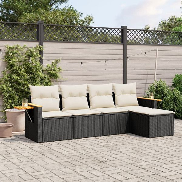 vidaXL 5-teilig Garten-Sofagarnitur mit Kissen Schwarz Poly Rattan, 3226756