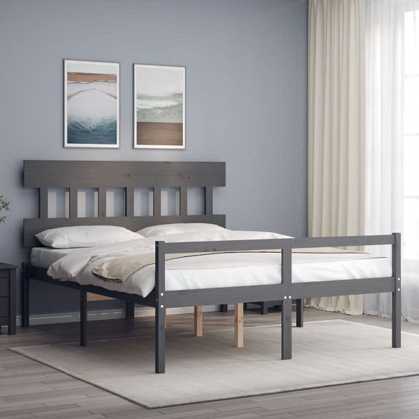vidaXL Seniorenbett mit Kopfteil Grau Kingsize Massivholz, 3195423