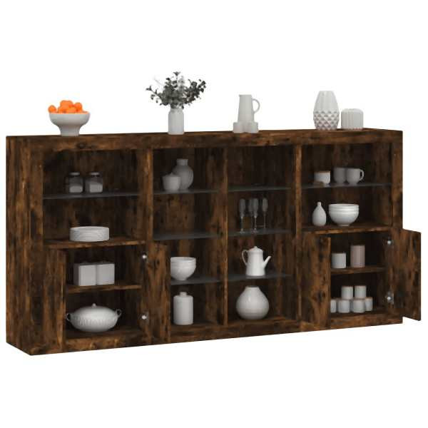 vidaXL Sideboard mit LED-Leuchten Räuchereiche 202x37x100 cm, 3209188