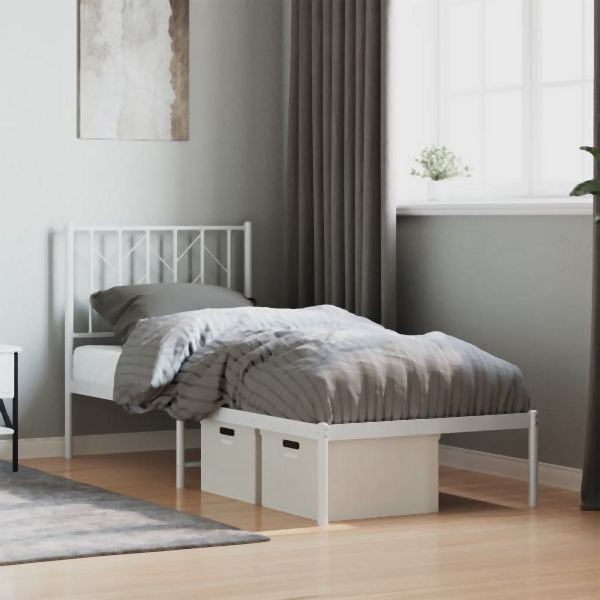vidaXL Metallbett ohne Matratze mit Kopfteil Weiß 75x190 cm, 374476