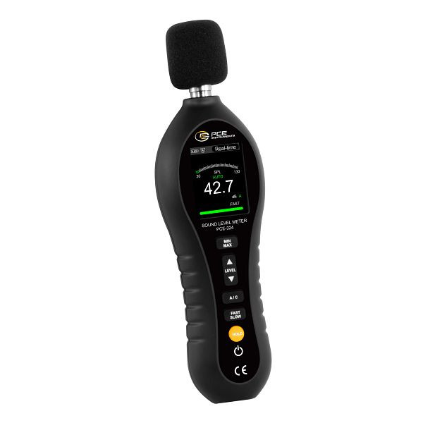 PCE Instruments Schallpegelmessgerät, LC-Farbdisplay mit Beleuchtung, numerische Werte und Ampelanzeige, Genauigkeitsklasse 2, PCE-324