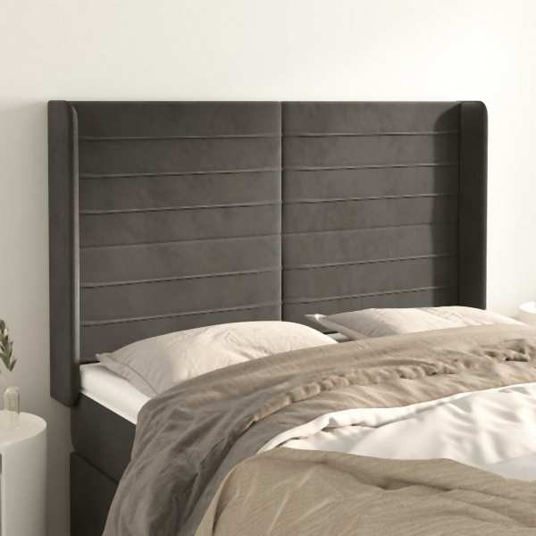 vidaXL Kopfteil mit Ohren Dunkelgrau 147x16x118/128 cm Samt, 3119769