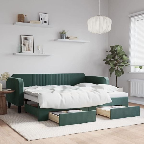 vidaXL Tagesbett Ausziehbar mit Schubladen Dunkelgrün 90x200 cm Samt, 3197113
