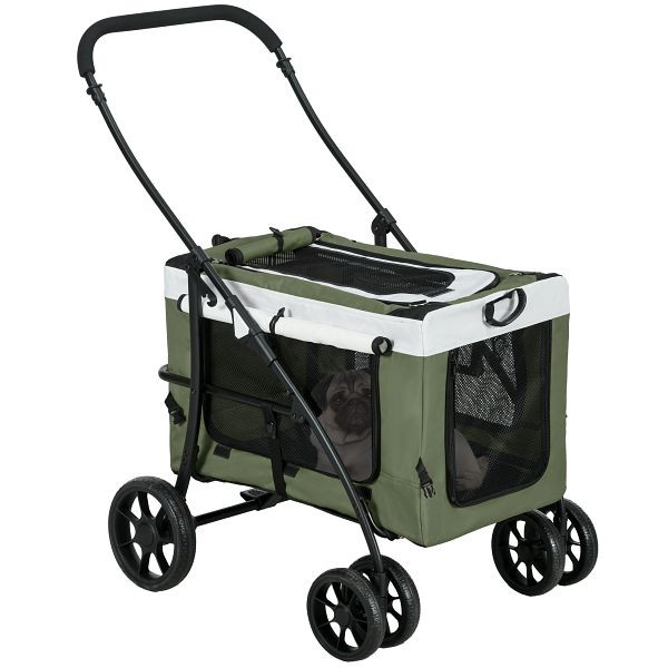 PawHut Hundbuggy Haustierbuggy bis 10kg klappbar abnehmbarer Korb 81 x 58 x 97,5 cm Schwarz + Dunkelgrün + Weiß, D00-192V00DG