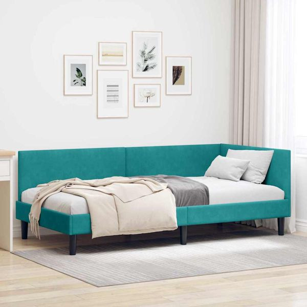 vidaXL Eckbettgestell Türkis 90 x 190 cm Samt und engineered Holz, 42016224