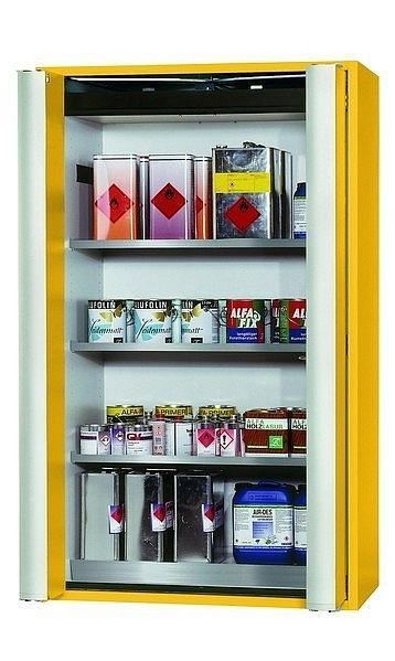 asecos Sicherheitsschrank S-PHOENIX Vol.2-90, S90.196.120.FDAC in sicherheitsgelb RAL 1004 mit 3x Fachboden (Edelstahl), 30119-002-30135