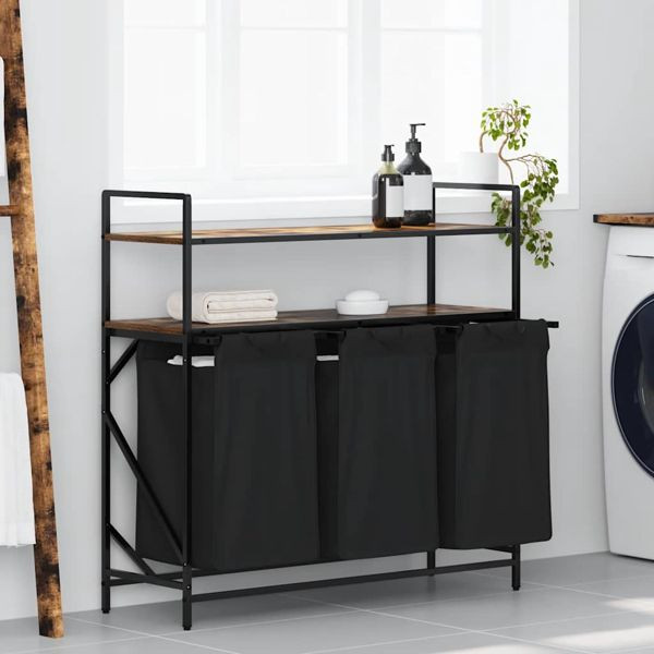 vidaXL Wäschekorb 3 Fächer mit Ablagen Räuchereiche, 859082