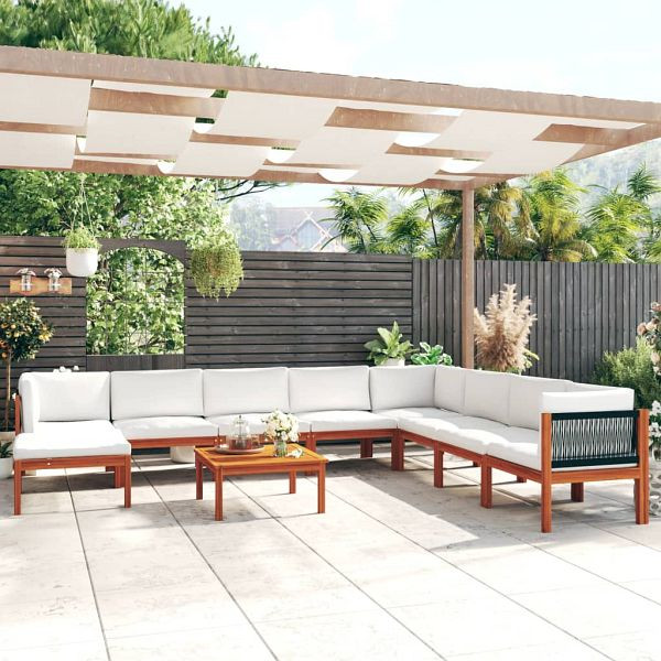 vidaXL 9-teilig Garten-Lounge-Set mit Kissen Cremeweiß Massivholz Akazie, 3057896