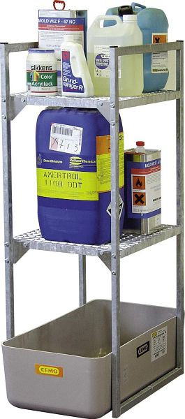Cemo Fassregal Typ 120 mit Gitterrostauflage für Kleingebinde, mit GFK-Auffangwanne, 7639