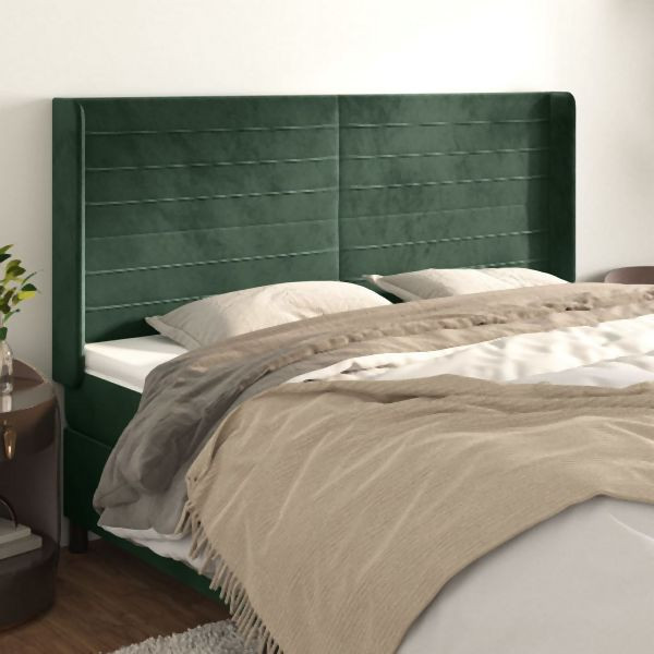 vidaXL Kopfteil mit Ohren Dunkelgrün 163x16x118/128 cm Samt, 3119777
