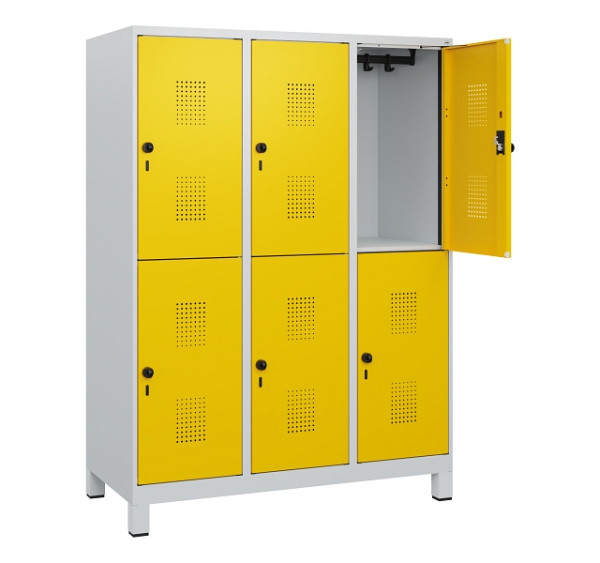 C+P Doppelstöckiger Spind Evolo PLUS, Füße, 6 Fächer, 1630x1200x500mm, 7035/1023, Drehriegel, 0493105-32 S10001