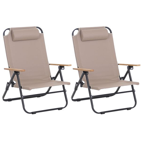 Mendler 2er-Set Campingstuhl HWC-Q44, Gartenstuhl Balkonstuhl Freizeitstuhl, klappbar verstellbar Outdoor Metall Stoff, creme, 122901