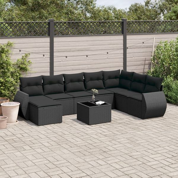 vidaXL 9-teilig Garten-Sofagarnitur mit Kissen Schwarz Poly Rattan, 3254102