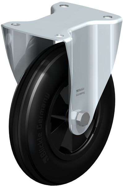 Blickle B-VWPP 200G Stahlblech-Bockrolle, mittelschwere Ausführung, mit Anschraubplatte, Weichgummi, Schwarz, 578229