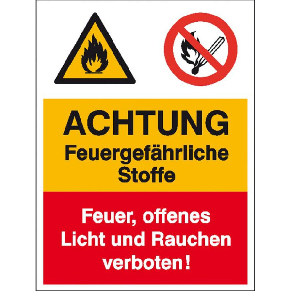 Stein HGS Kombischild mit Warnzeichen und Verbotszeichen, ACHTUNG Feuergefährliche Stoffe, 43.0524
