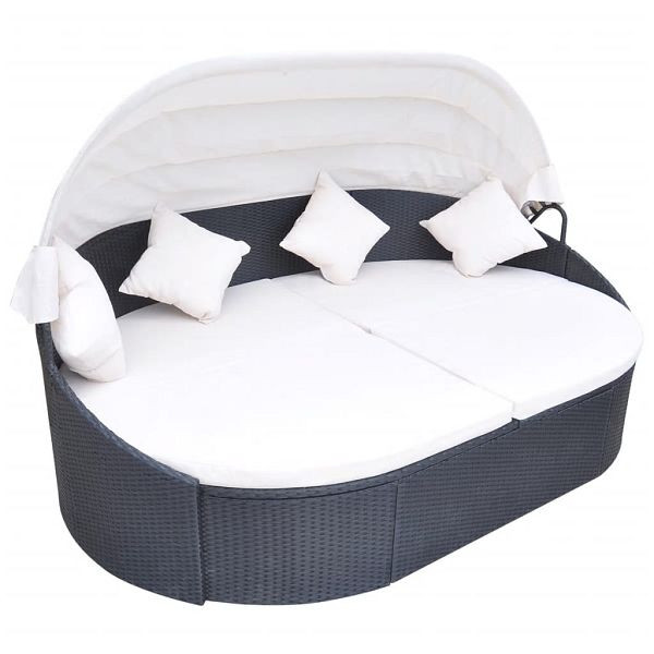 vidaXL Outdoor-Loungebett mit Dach Poly Rattan Schwarz, 41832