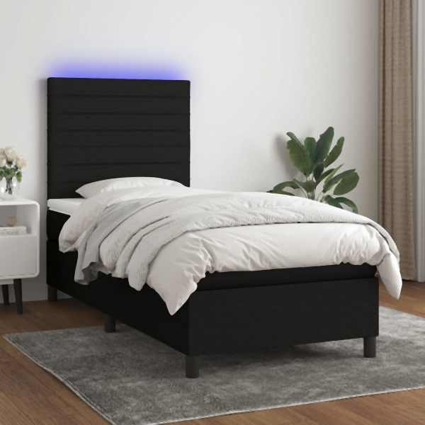 vidaXL Boxspringbett mit Matratze & LED Schwarz 90x190 cm Stoff, 3134919